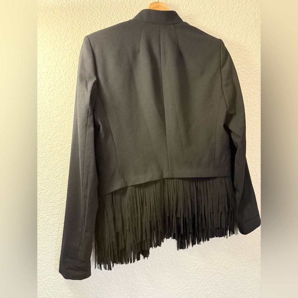 Banana Republic Fringed Black Cropped Open Front Wool Blend Blazer - Picture 9 of 13